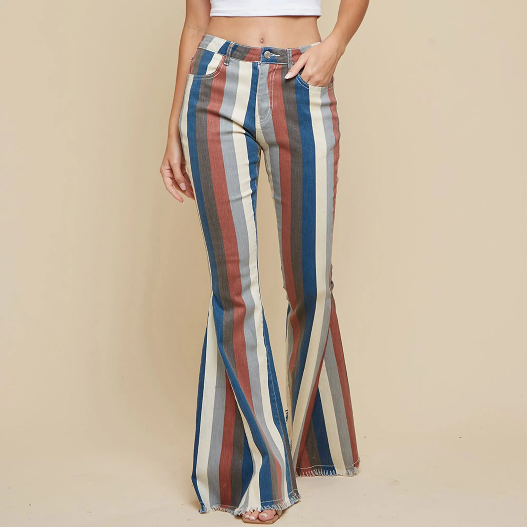 Blue Multi Striped Flare Jeans sold by Western Edge