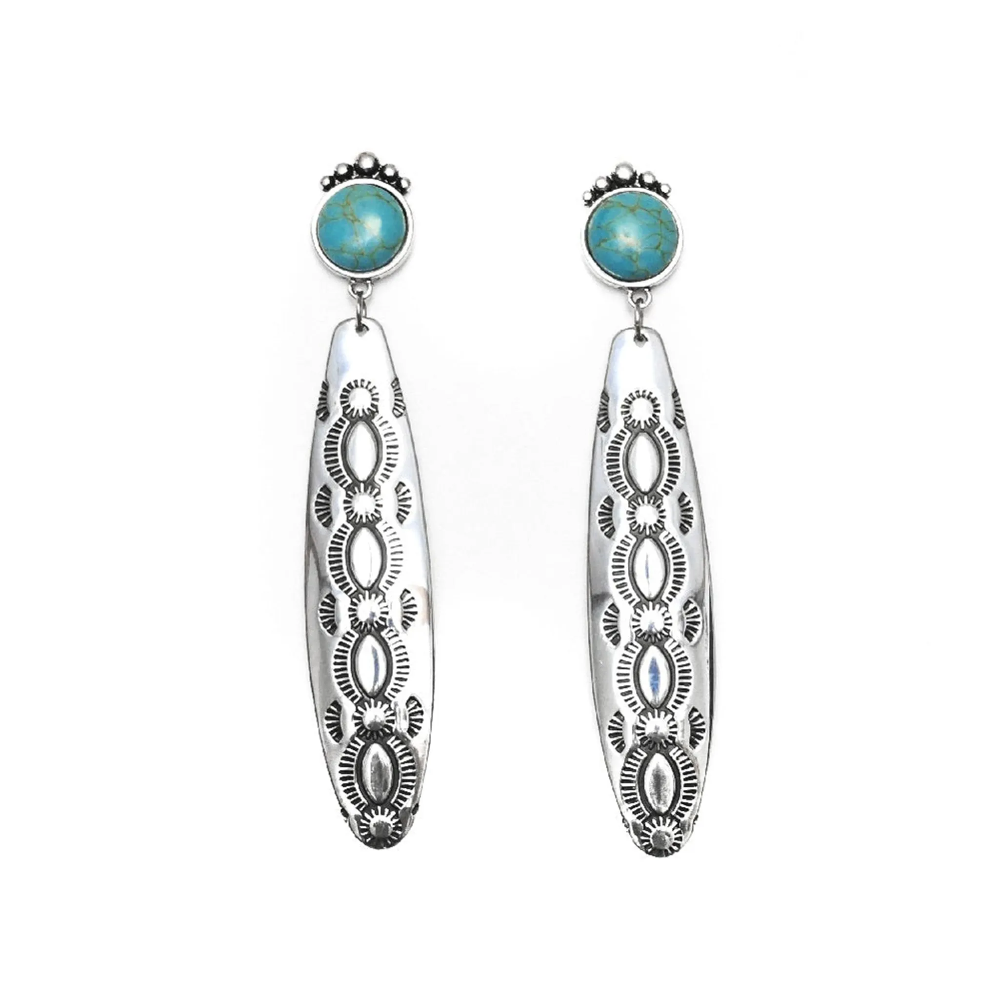 Stamped Silver with Turquoise Stone Post Earrings sold by Western Edge