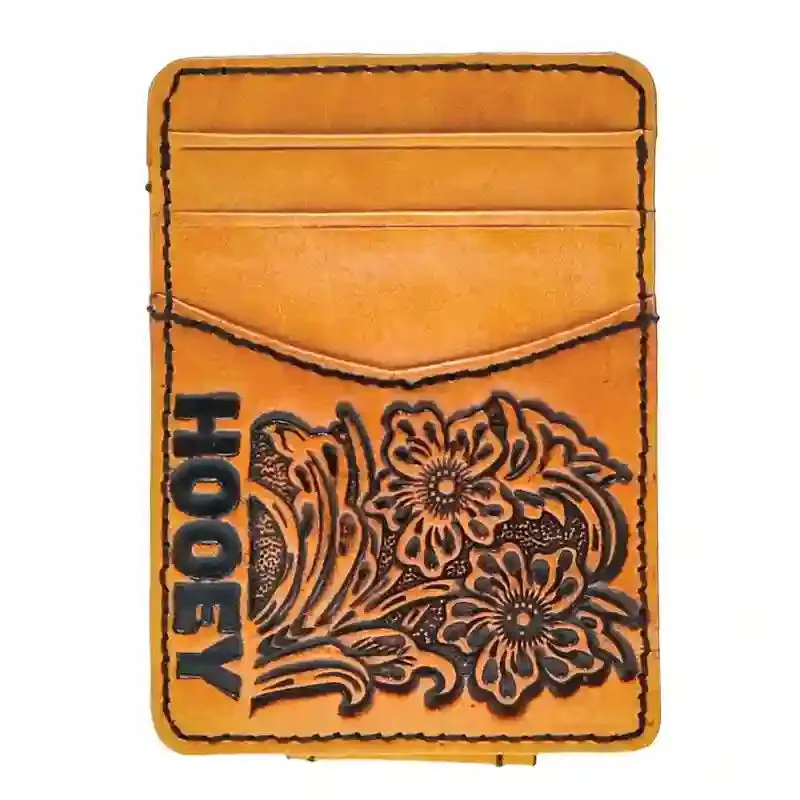 Hooey Tooled Floral Money Clip with Pocket made by Western Edge