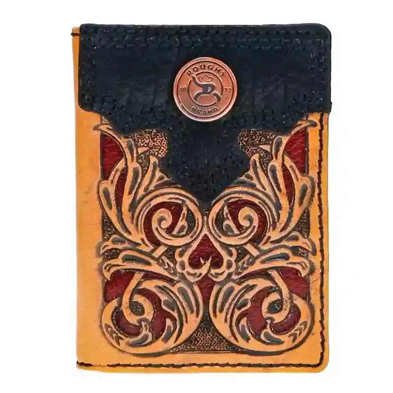 Hooey Trifold Natural/Brown Wallet With Red Inlay made by Western Edge