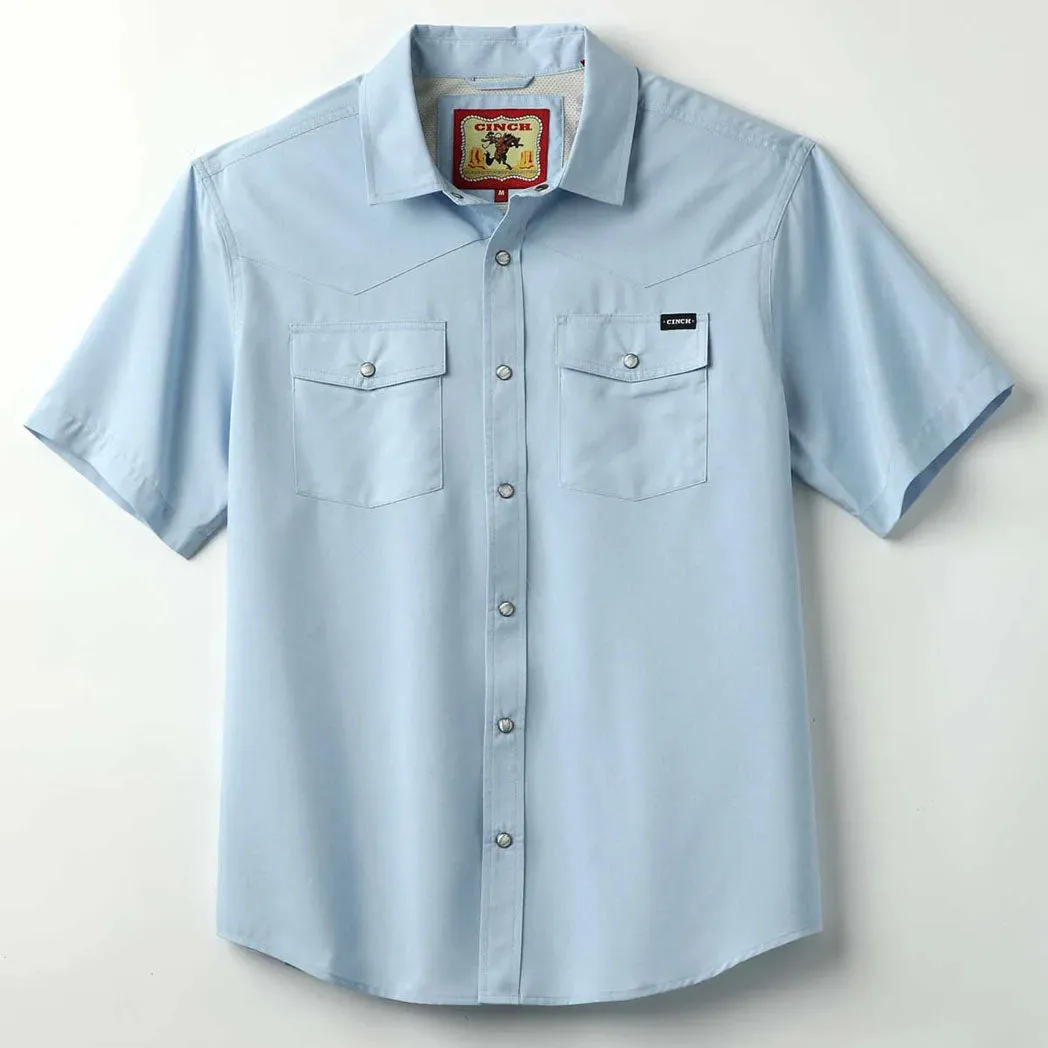 Cinch Short Sleeve Camp Light Blue Pearl Snap Shirt sold by Western Edge