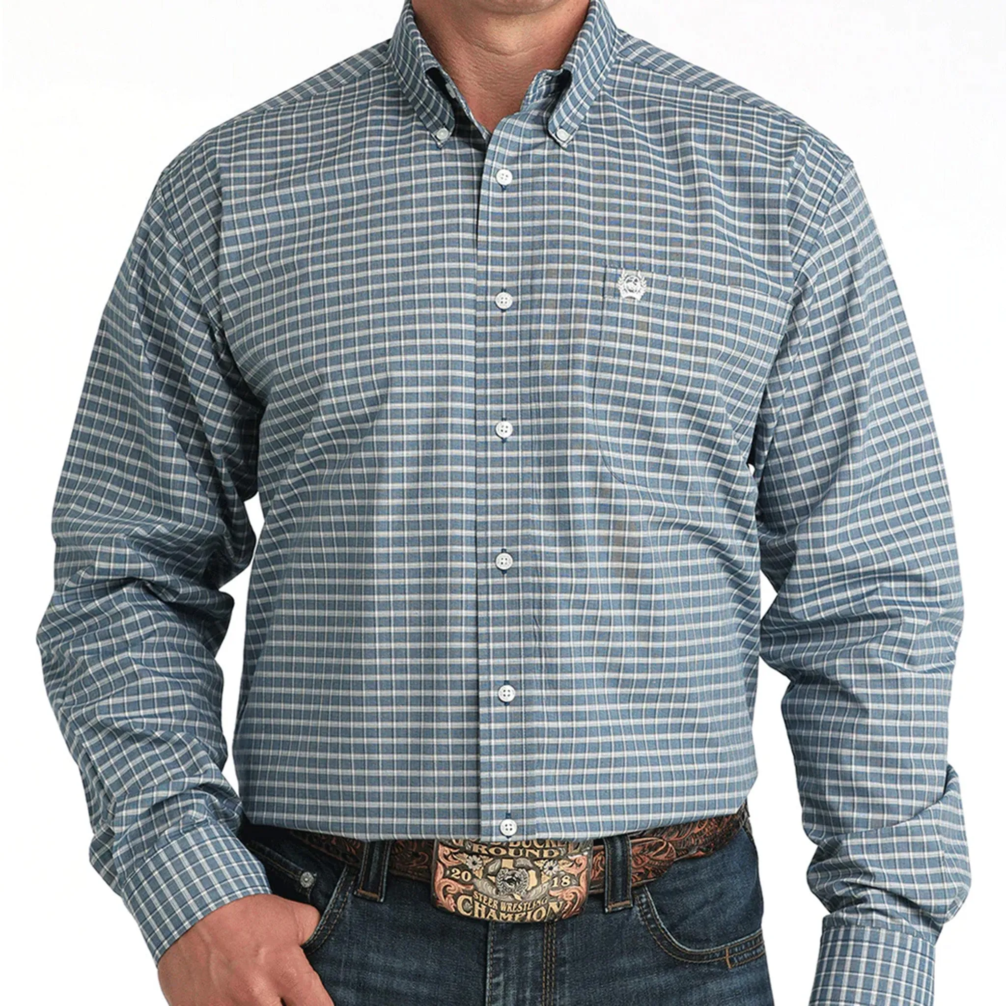 Cinch Men's Blue Geometric Print Long Sleeve Shirt sold by Western Edge