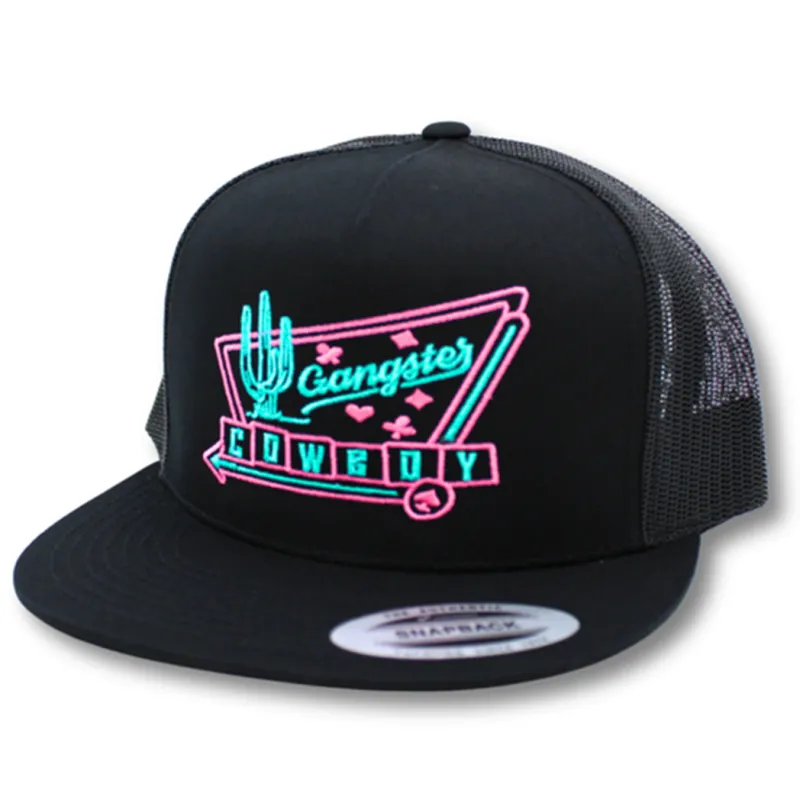 Gangster Cowboy Black/White/Pink and Turquoise Cactus Jack Cap made by Western Edge