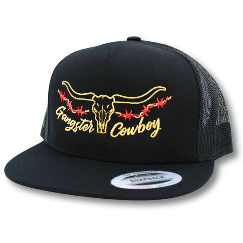 Gangster Cowboy Black Red and Gold Barbed Wire Cap made by Western Edge