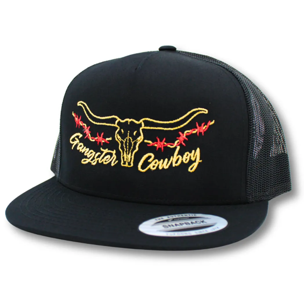 Gangster Cowboy Black Red and Gold Barbed Wire Cap sold by Western Edge