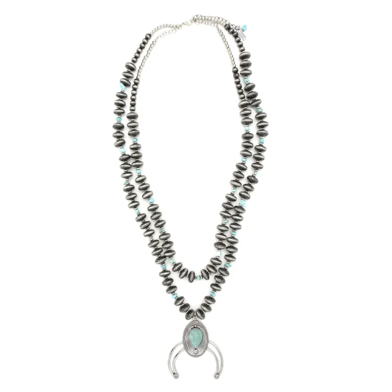 Navajo Pearl & Turquoise Two Strand Squash Necklace made by Western Edge