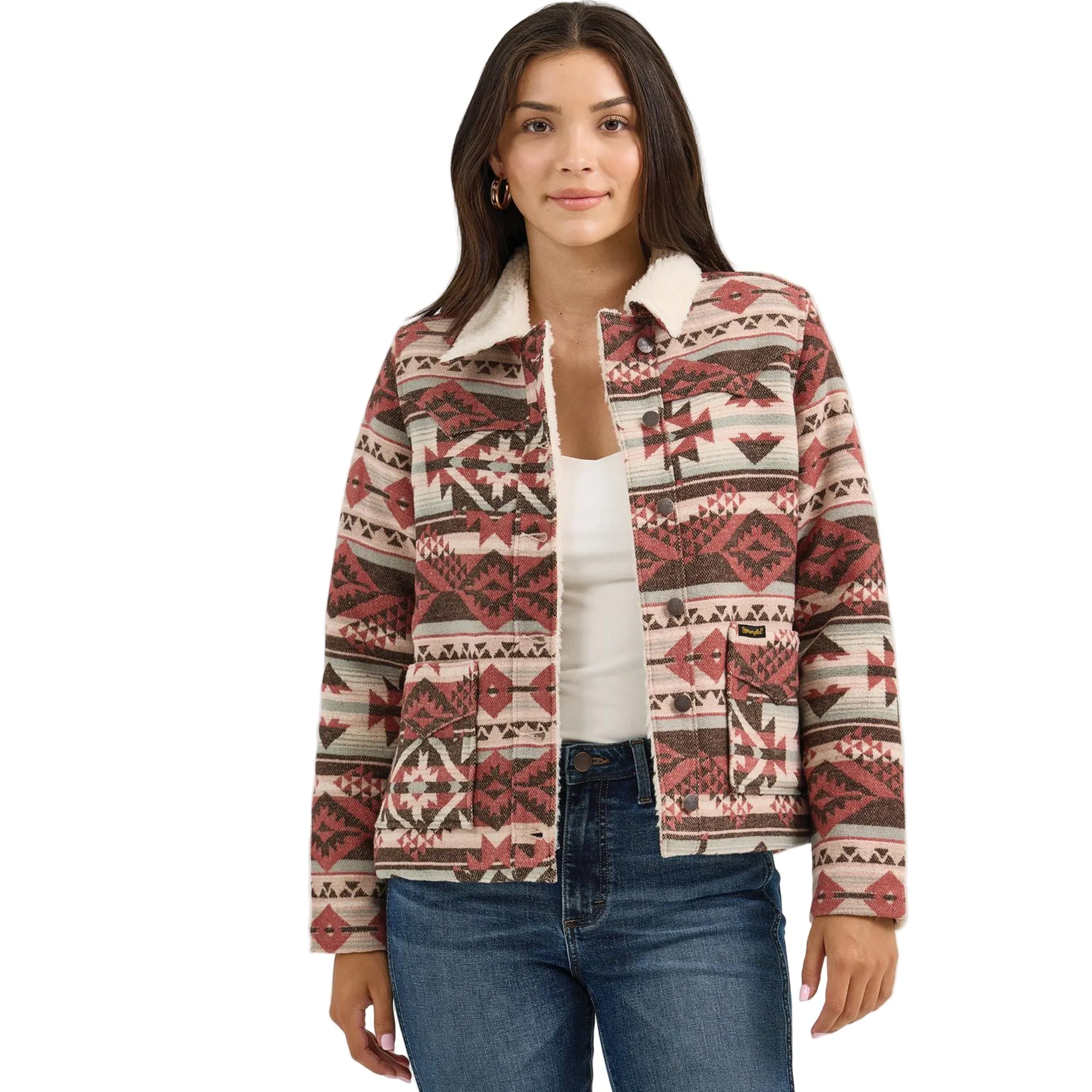 Wrangler Sherpa Lined Pink Jacquard Jacket sold by Western Edge