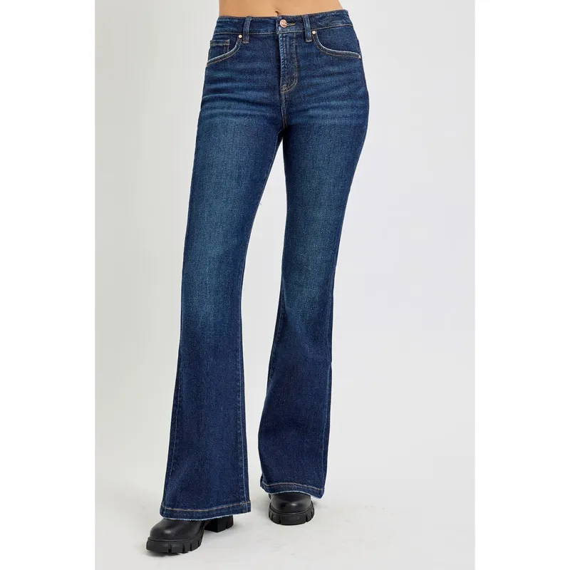 Dark Tummy Control High Rise Flare Jeans made by Risen