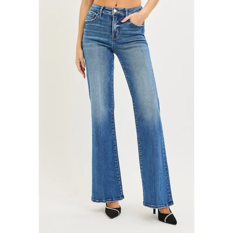 Tummy Control High Rise Wide Flare Jeans made by Risen