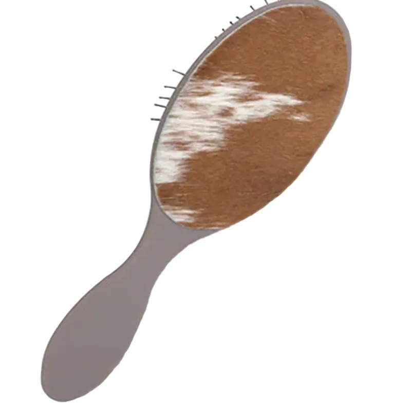 Brown & White Cowhide Hairbrush made by Western Edge