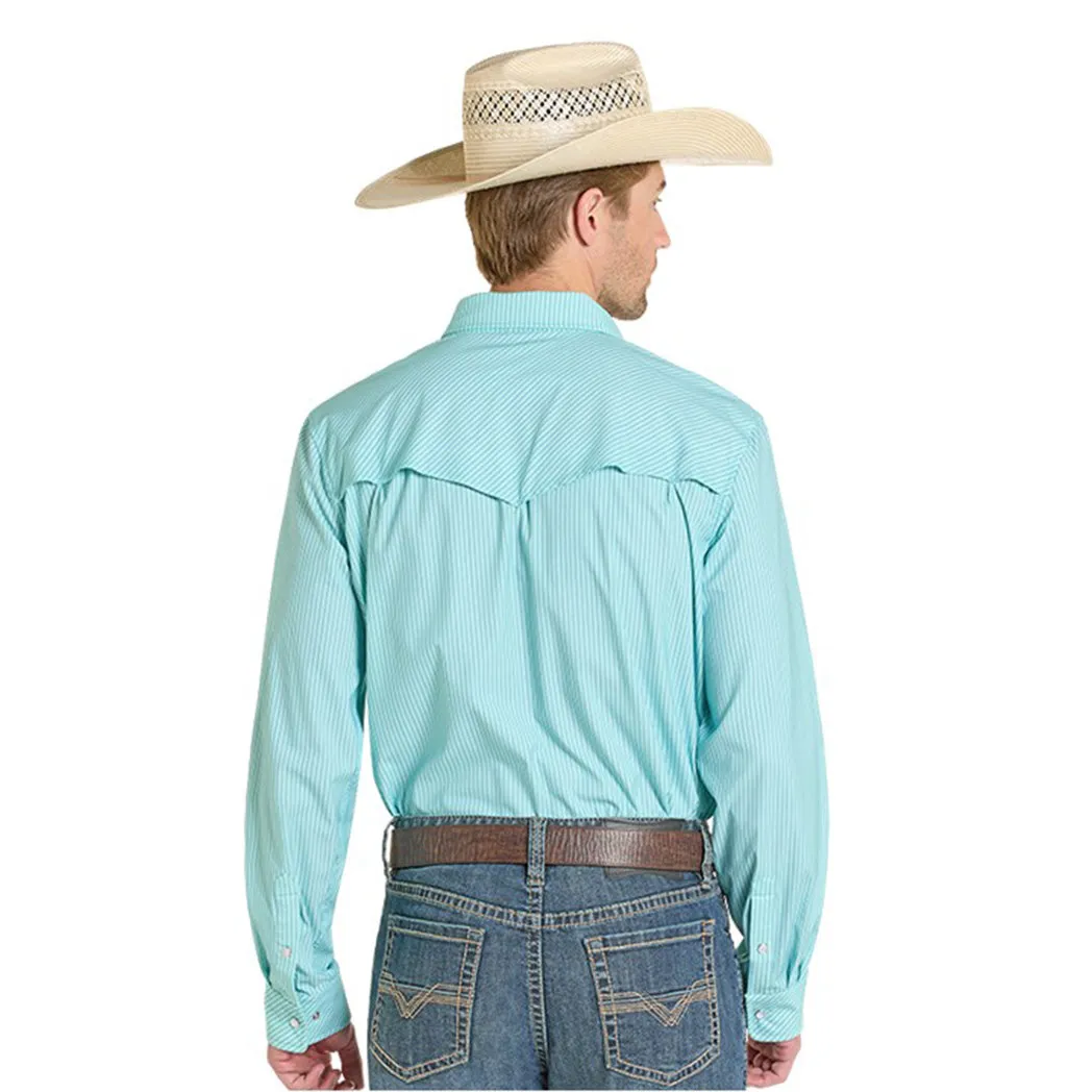 Men's Turquoise Micro Striped Long Sleeve Shirt sold by Western Edge product image thumbnail 2