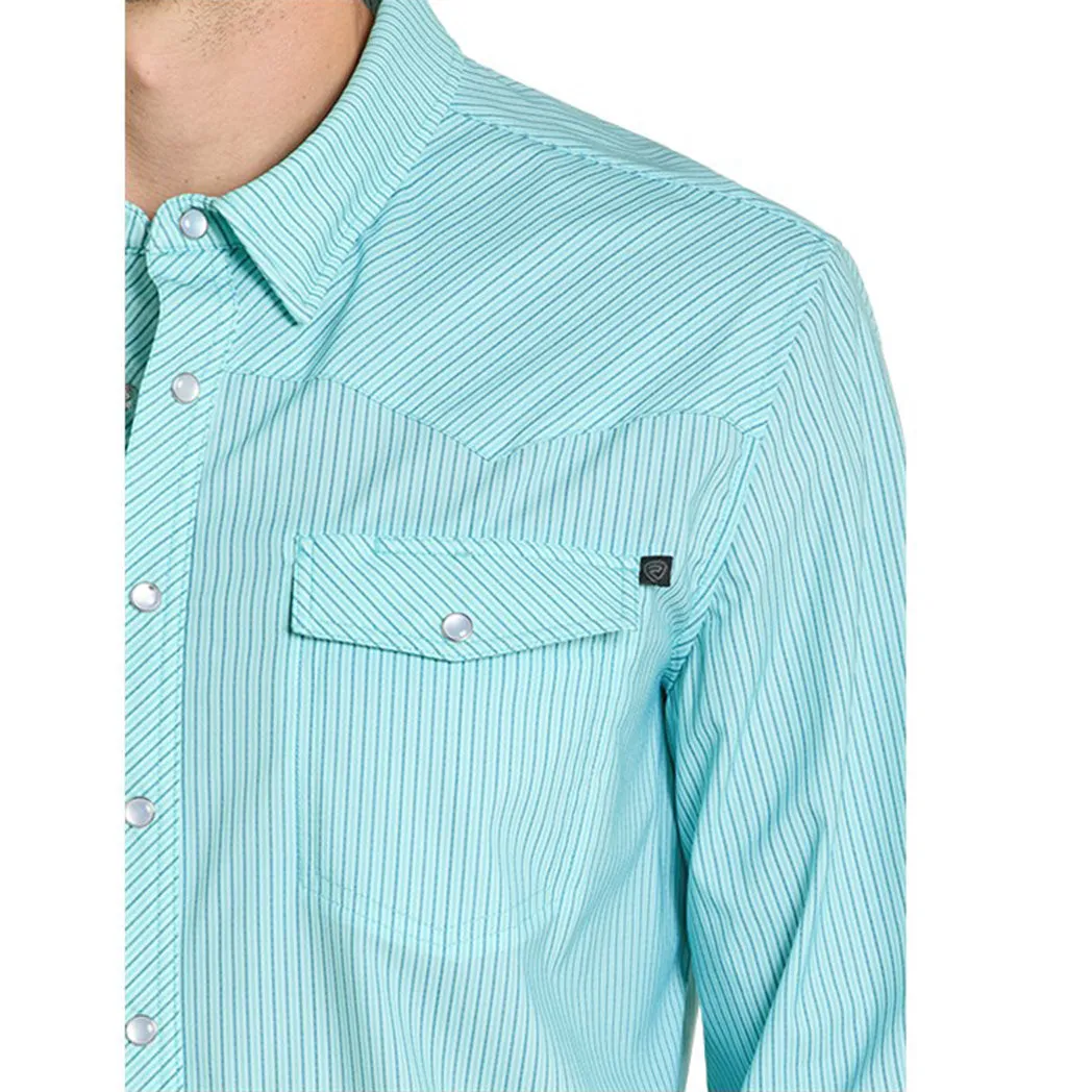 Men's Turquoise Micro Striped Long Sleeve Shirt sold by Western Edge product image thumbnail 3