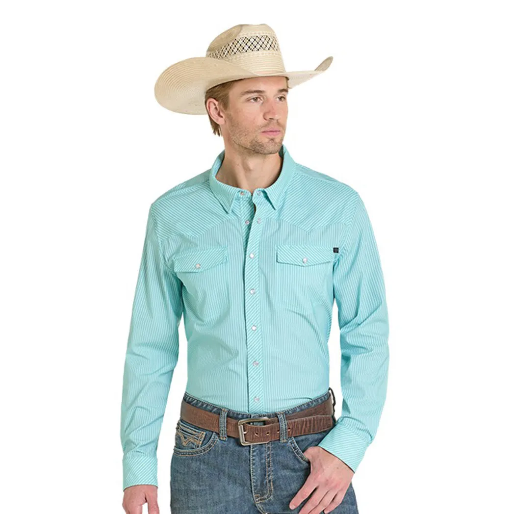 Men's Turquoise Micro Striped Long Sleeve Shirt sold by Western Edge