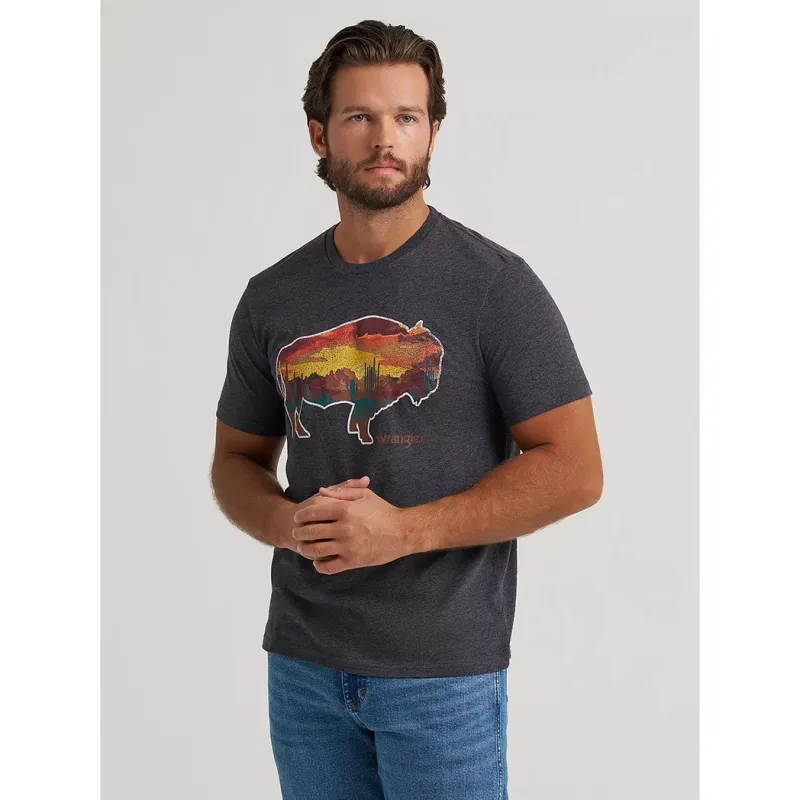 Wrangler Men's Black Sunset Buffalo Tee made by Western Edge