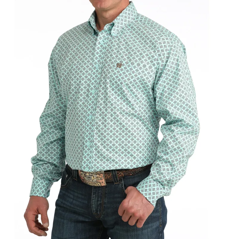 Cinch Men's Aqua Geo Print Long Sleeve Button Up made by Cinch