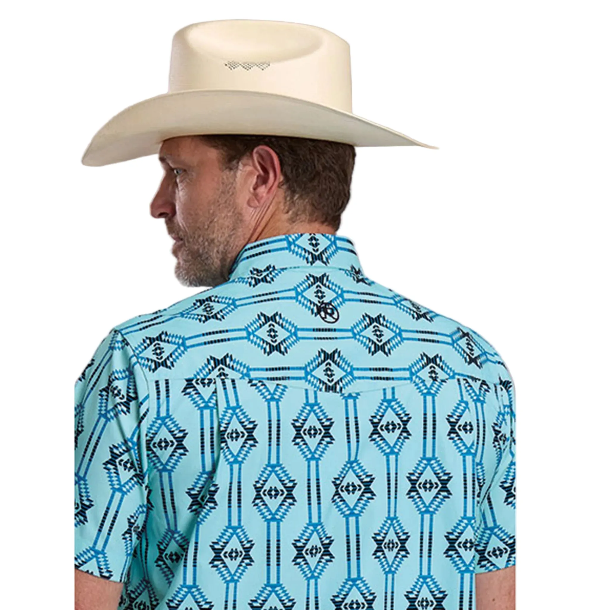 Roper Men's Aqua Aztec Short Sleeve Button Up sold by Western Edge product image thumbnail 2