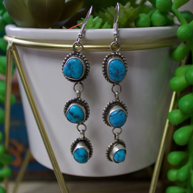 "Petunia" 3 Kingman Stone Dangle Earrings made by Western Edge