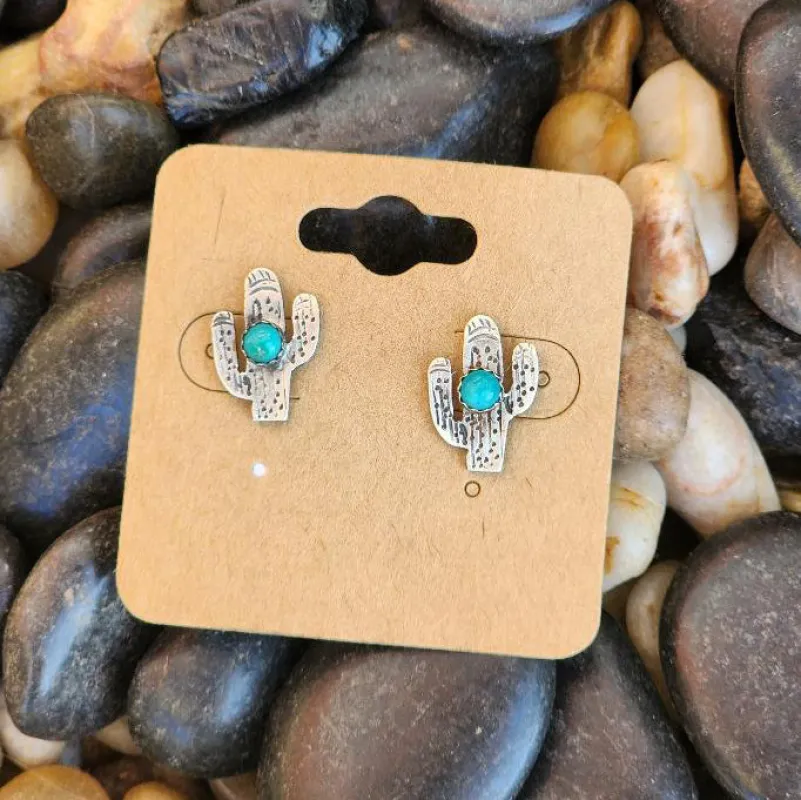 " Socorro " Cactus Turquoise Earrings made by Western Edge