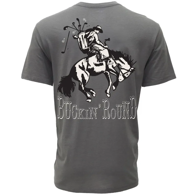 Hooey Buckin' Round Dark Grey Cowboy Golf T-shirt made by Western Edge