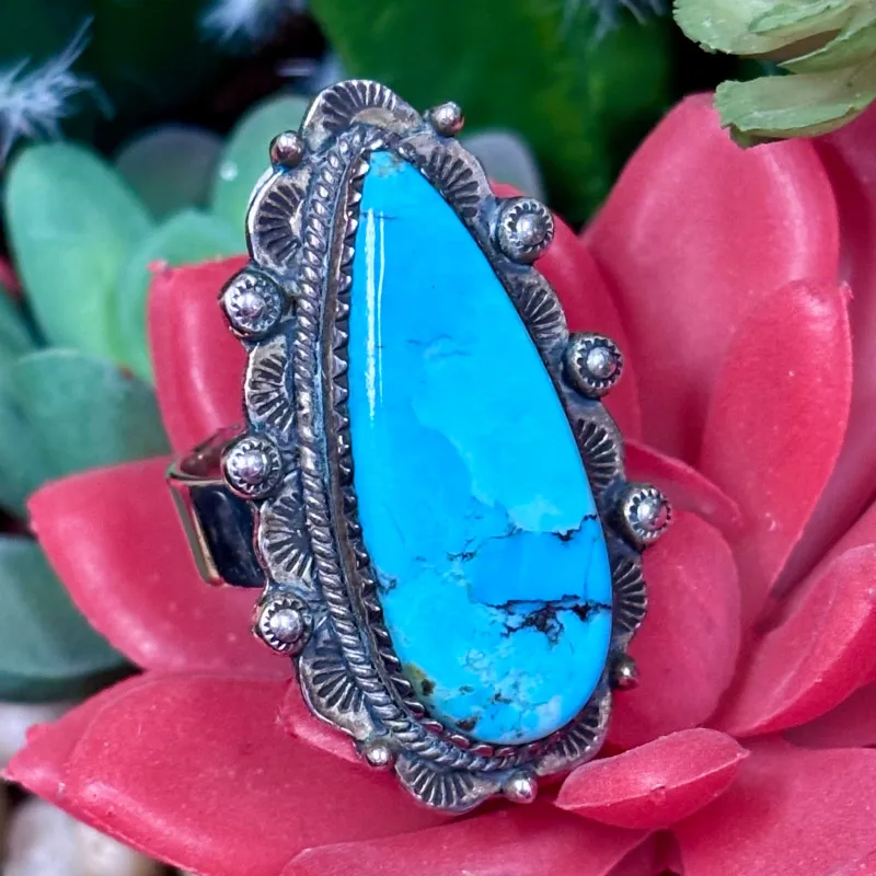 "Kay" Kingman Turquoise Teardrop Adjustable Ring made by Western Edge