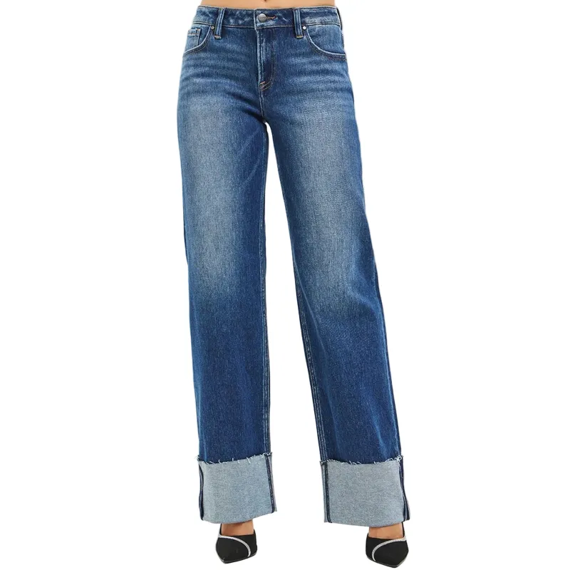 Risen Tummy Control Wide Cuff Jeans made by Risen