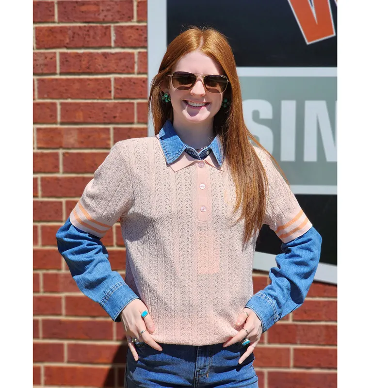 Cruel Denim Women's Pink Knit Polo made by Western Edge