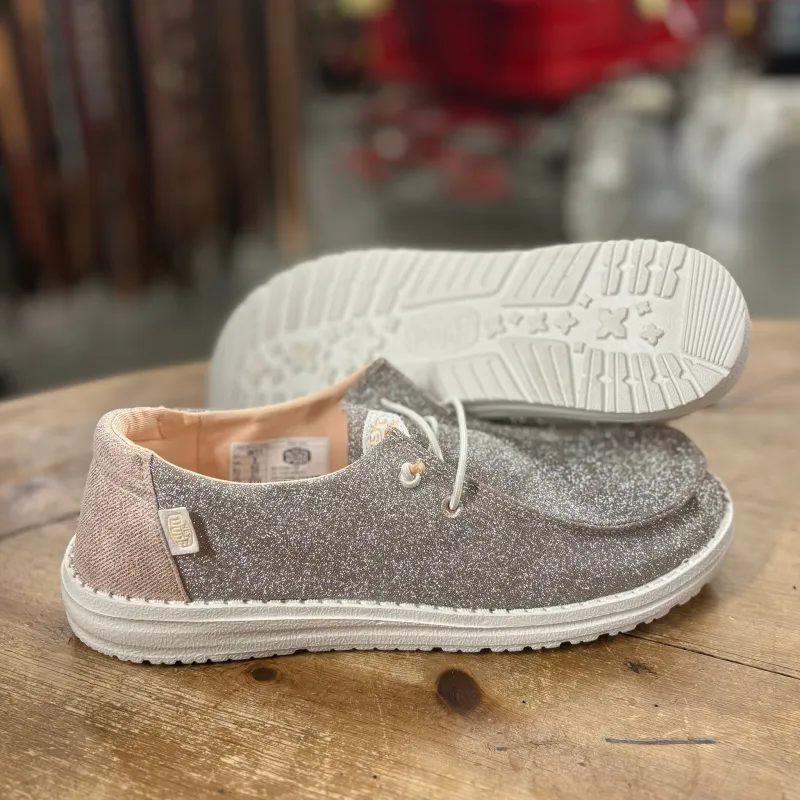 Hey Dude Women's Wendy Metallic Sparkle Rose Gold Shoes made by Hey Dude