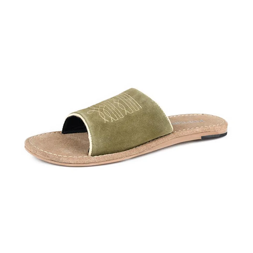 Green Suede Boot Stitch Slide Sandal sold by Western Edge