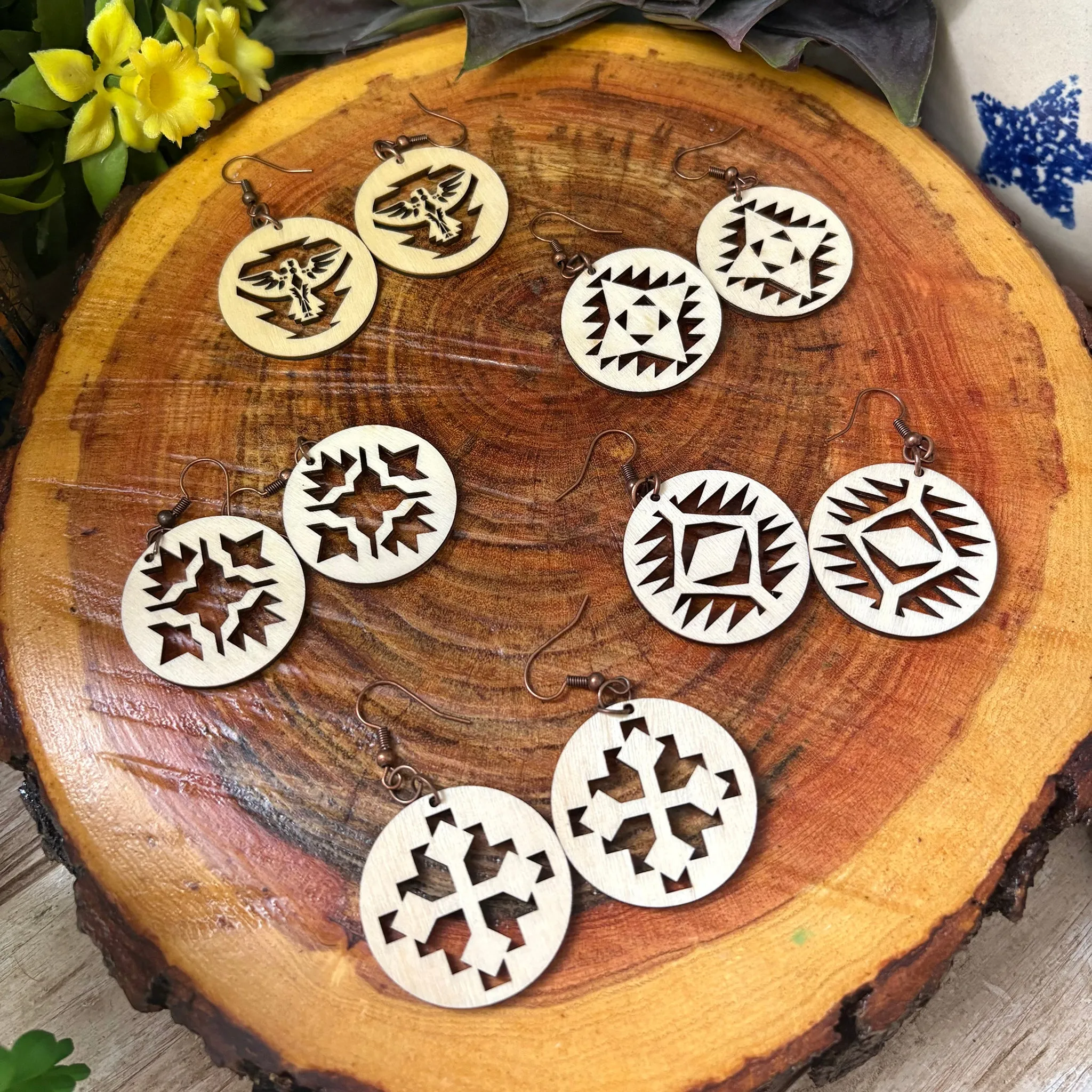 Laser Cut Wooden Aztec Earrings sold by Western Edge