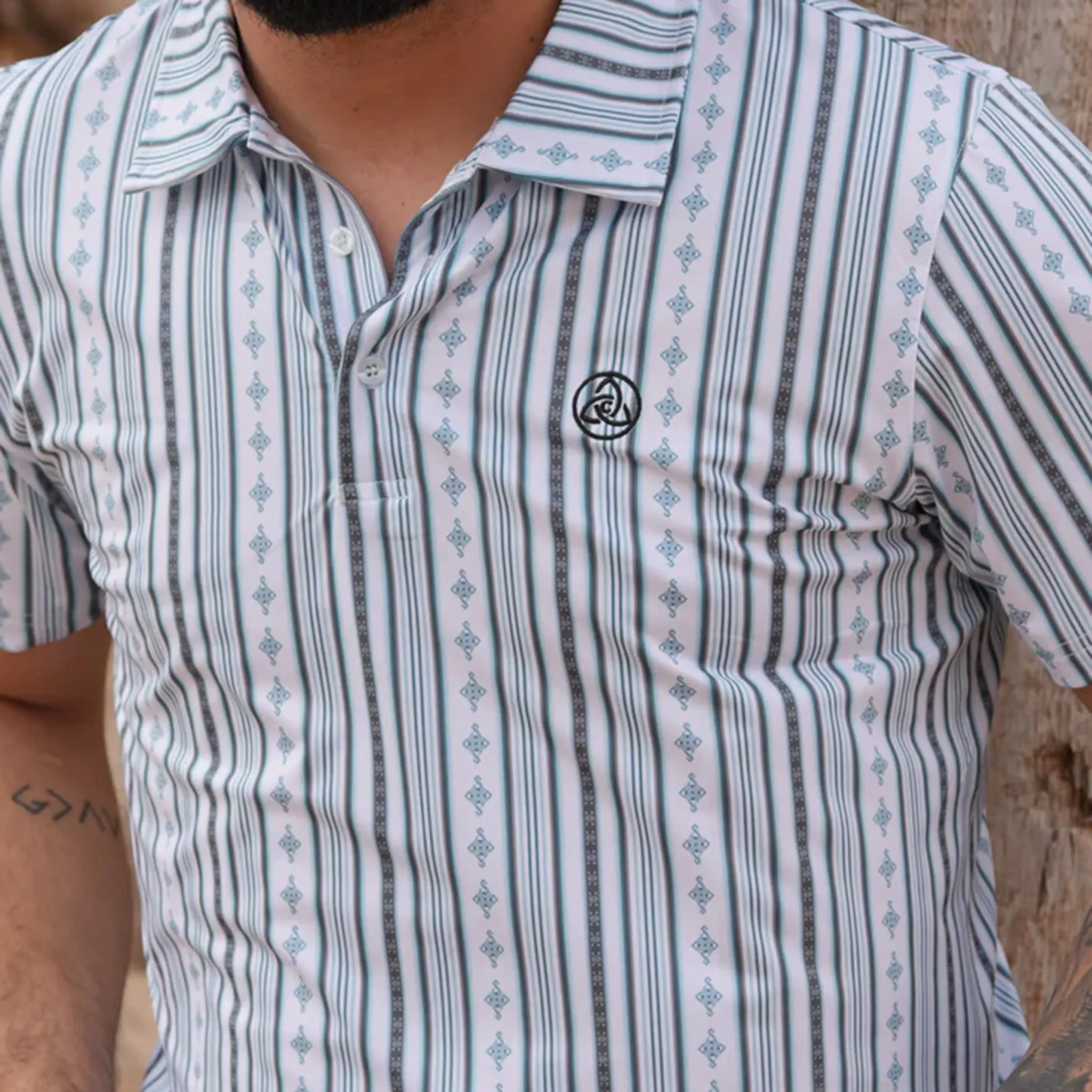 Men's White & Blue Vertical Striped Polo sold by Western Edge product image thumbnail 2