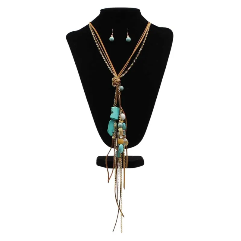 Silver Strike Leather & Turquoise Necklace Set made by Western Edge