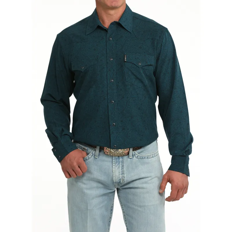 Cinch Men's Teal Paisley Long Sleeve made by Cinch