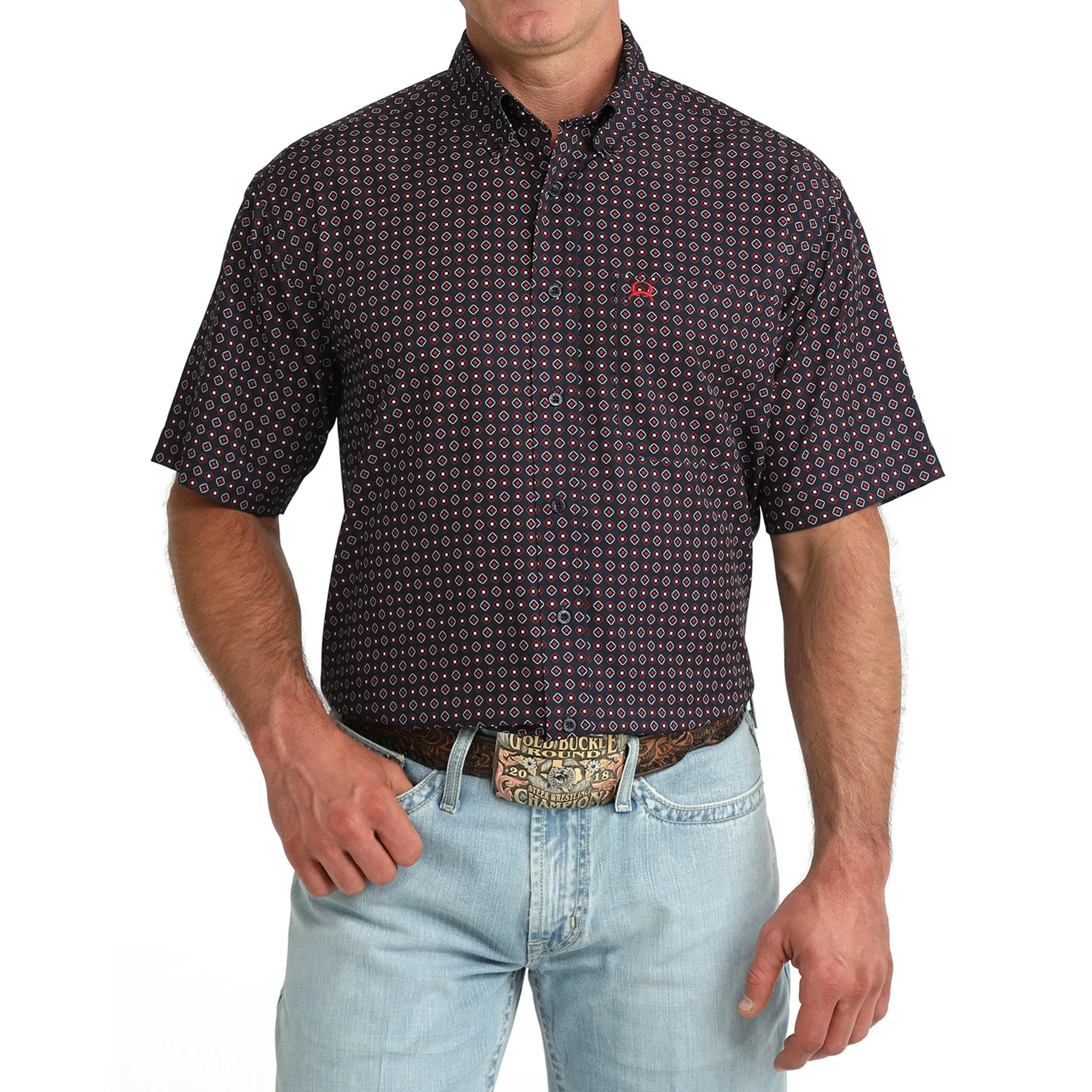 Cinch Arenaflex Navy Geoprint Short Sleeve Shirt sold by Western Edge