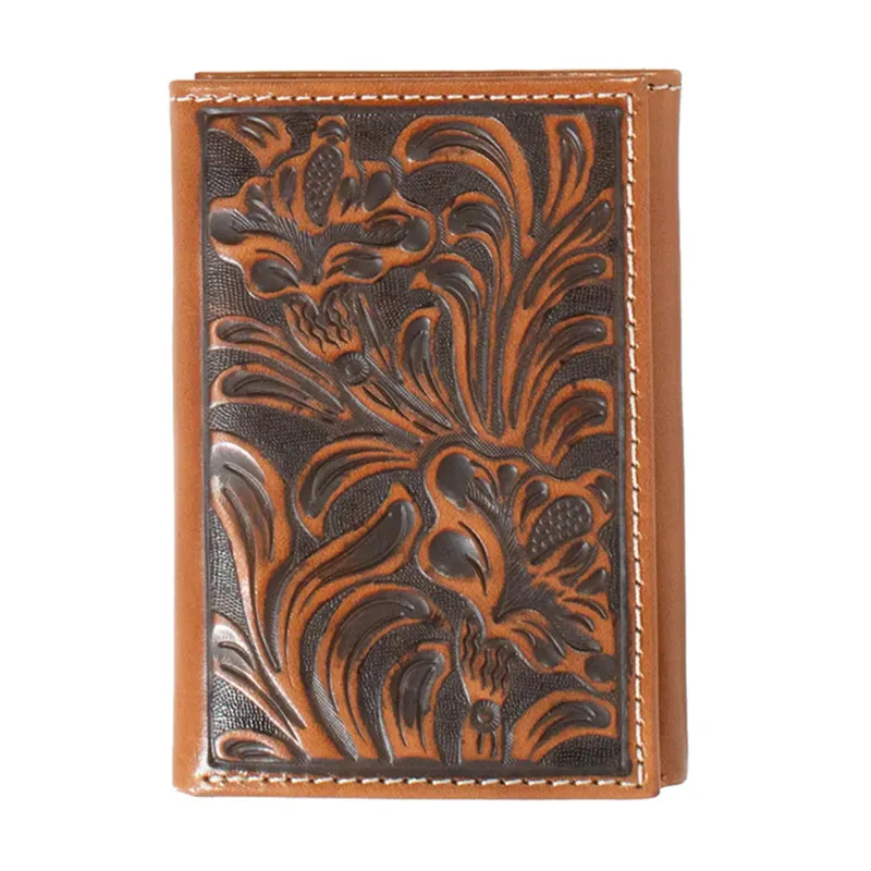 Nocona Men's Trifold Floral Embossed Wallet made by Nocona