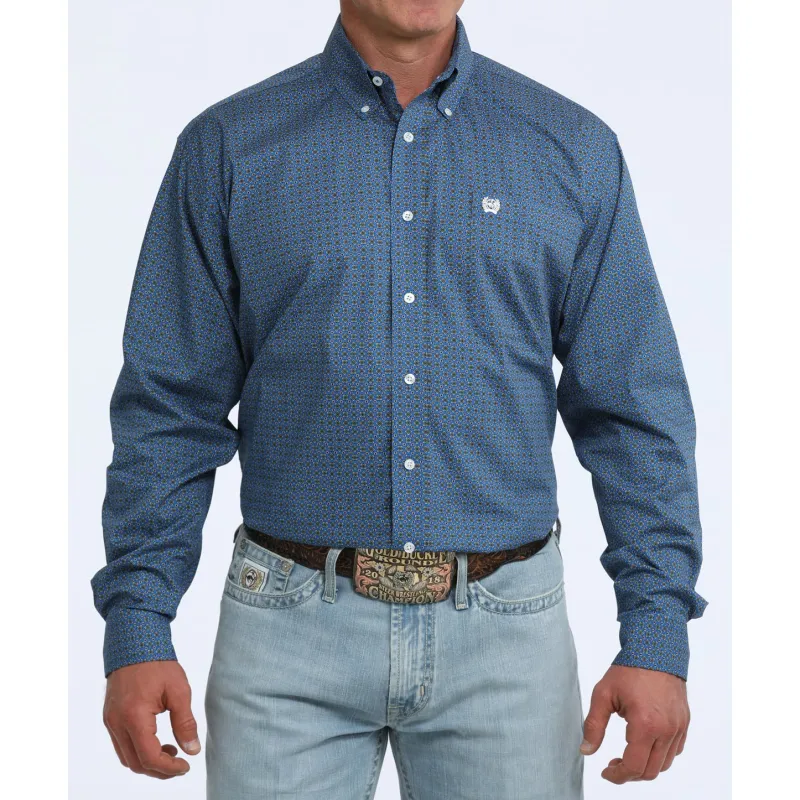 Cinch Men's Blue Geo Print Long Sleeve made by Cinch