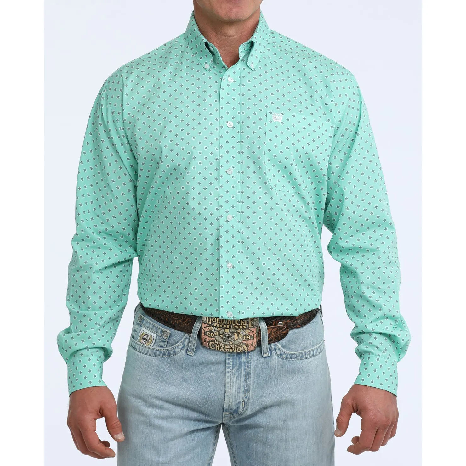 Cinch Men's Long Sleeve Turquoise Print Shirt sold by Western Edge