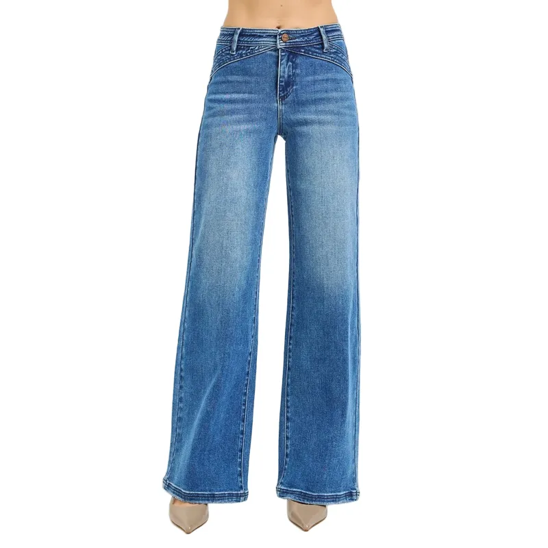 Risen High Rise Yoke Wide Leg Jeans made by Risen
