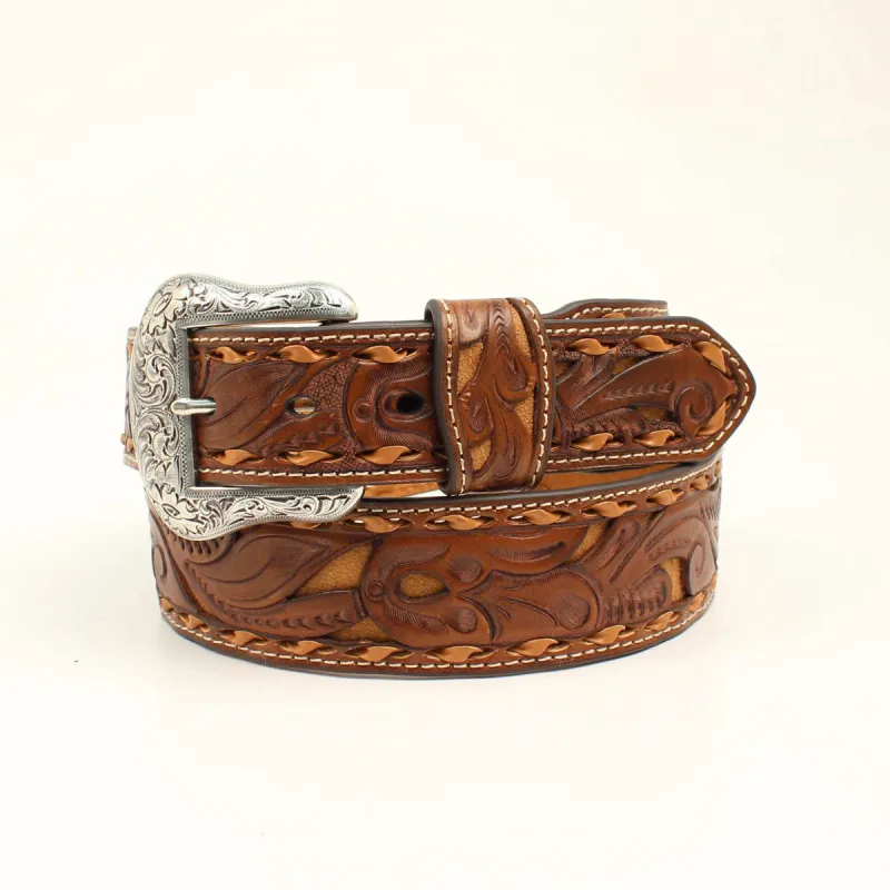 Nocona Men's Tan and Brown Floral Belt made by Nocona