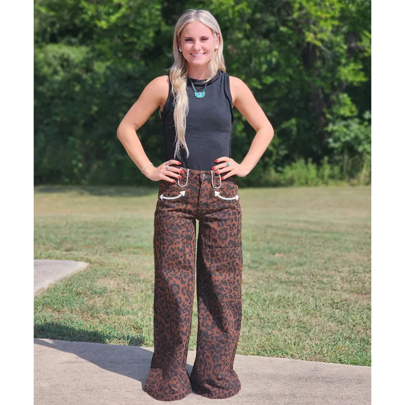 Leopard Wide Leg Jeans made by Western Edge