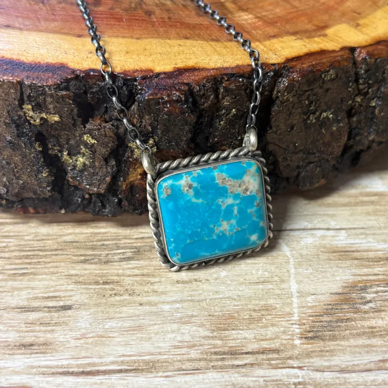 "Augustine" Kingman Turquoise Square Necklace made by Western Edge