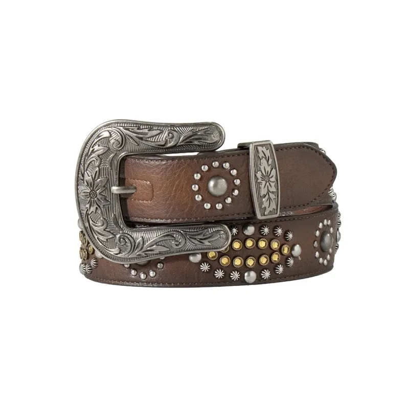 Nocona Women's Western Studded Brown Leather Belt made by Nocona