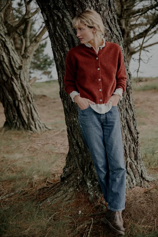 Ada Lambswool Cardigan Red Madder sold by ELWIN