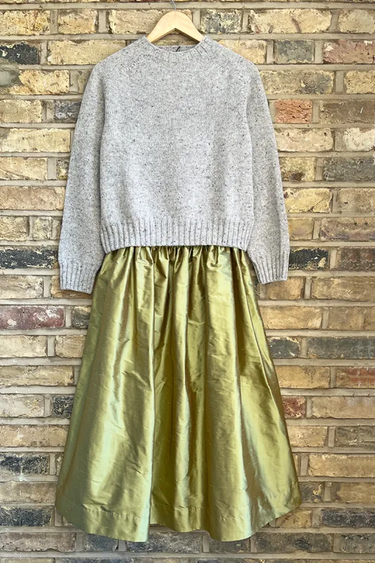 Tina Silk Gathered Midi Skirt Pistachio sold by ELWIN