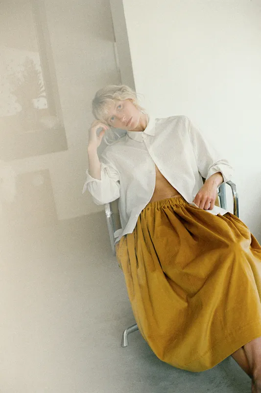 Tina Corduroy Midi Skirt Yellow Ochre sold by ELWIN