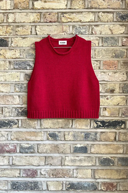 Raye Cotton Merino Knitted Vest Cherry Red made by ELWIN