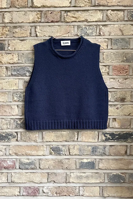 Raye Cotton Merino Knitted Vest Navy sold by ELWIN