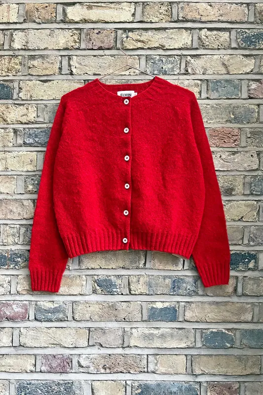 Ada Lambswool Cardigan Berry Red sold by ELWIN