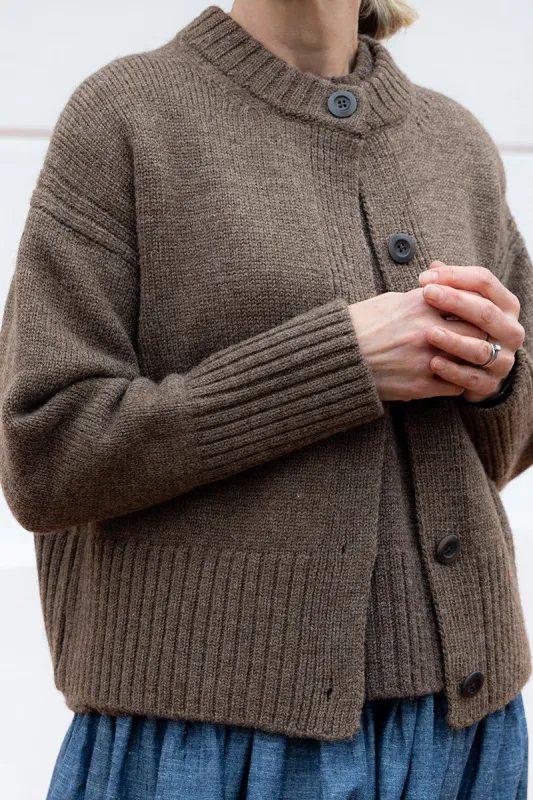 Raye British Wool Cardigan Peat sold by ELWIN