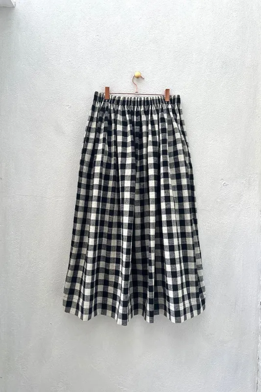 Tina Gathered Midi Skirt Gingham Kala Cotton sold by ELWIN