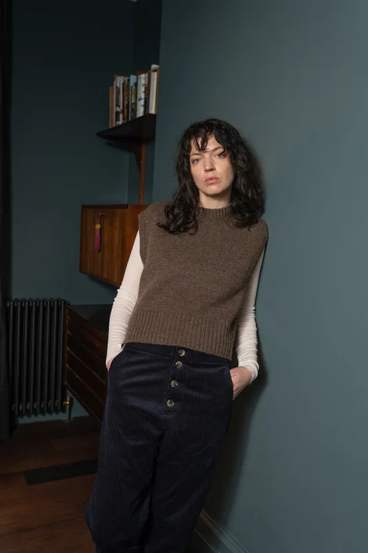 Raye British wool Knitted Vest Peat sold by ELWIN